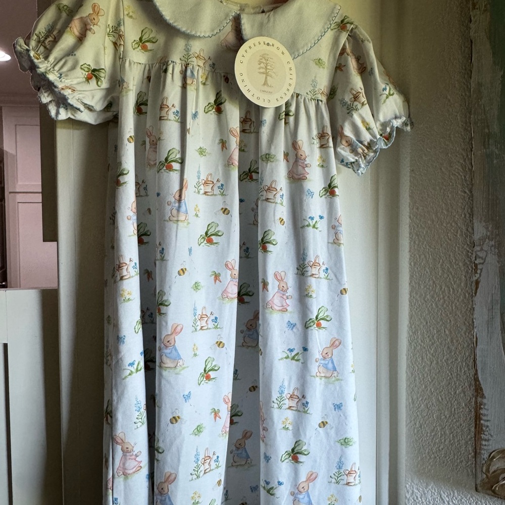 Girls Dress with Bunny Print - White